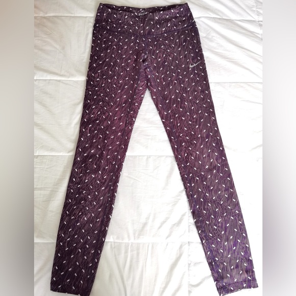Nike Purple White Dots Pattern Dri-Fit Running Leggings, XS - Picture 1 of 6